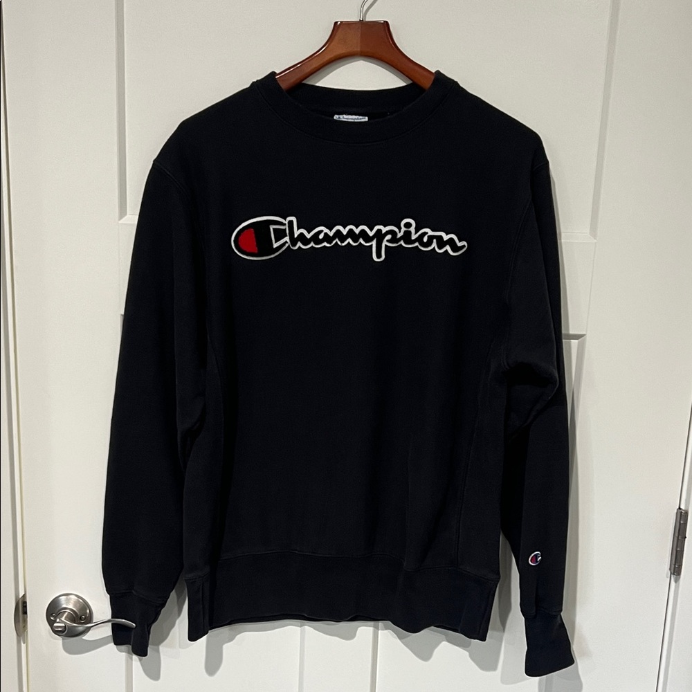 Vintage Champion Black Reverse Weeve Crewneck Sweatshirt Sz M